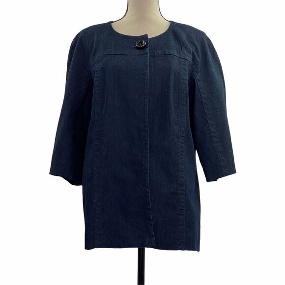 FOCUS 2000 Blue Denim Jean Pea Coat Jacket Size 16 - Picture 1 of 11